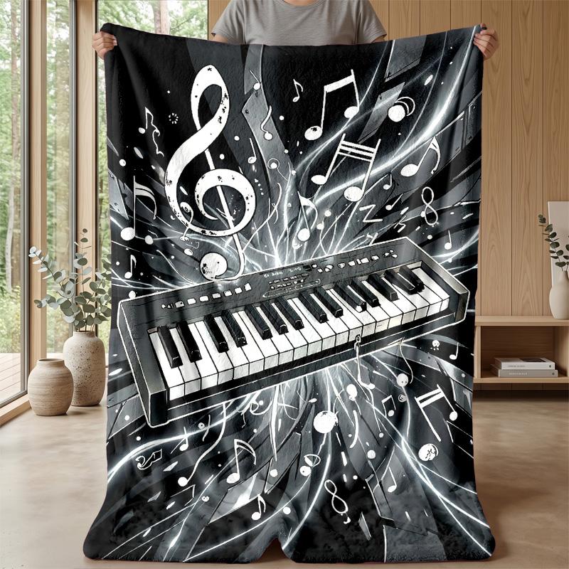 Music Instruments Harmony Theme Blanket Lightweight Warm Flannel Blanket Decorative Throw Blanket for Home Decoration