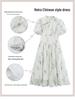 Women's Summer Qipao Dress: Chinese-Inspired Floral Print, Waist-Cinching, Puff Sleeves, Zipper, Mid-Length A-Line