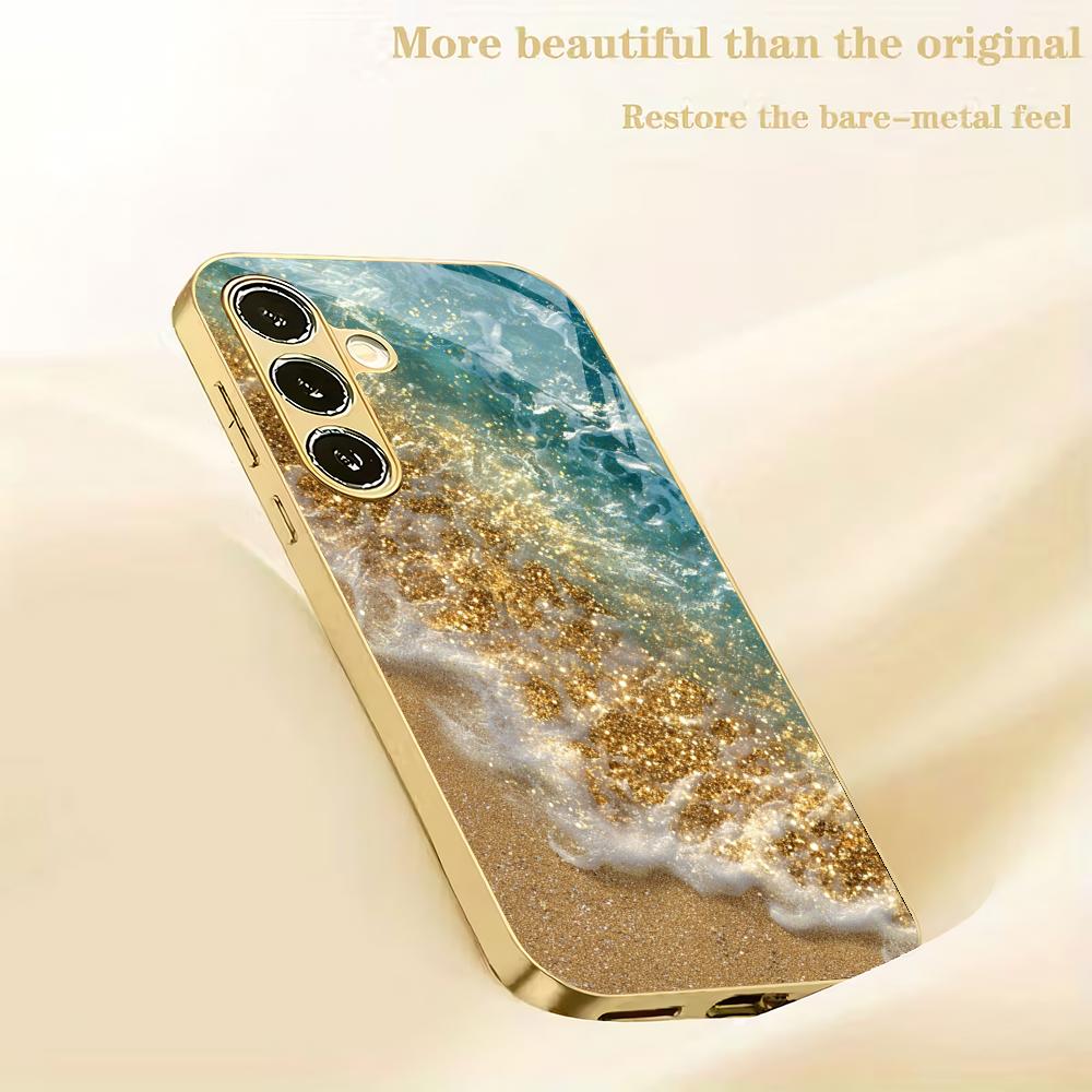 Beach electroplated glass phone case suitable for Samsung Galaxy S26 S25 S24 S23 S22 S20 FE/Ultra/Plus anti drop back cover