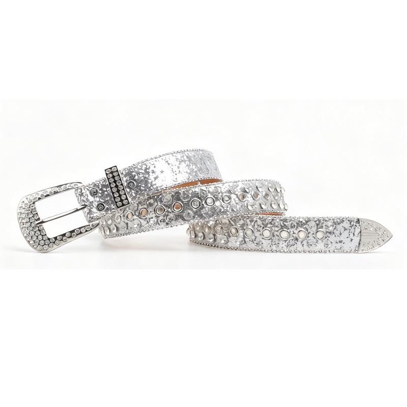 Women's Rhinestone Crystal Belt: Sparkling Diamond Leather Accessory