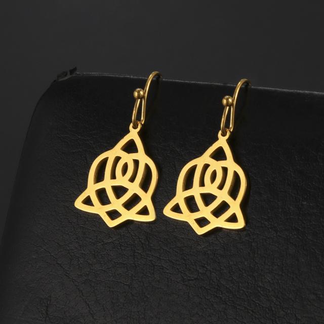 Witch 'S Knot Drop Earrings Brighid Heart Cross Celtics Knot Hollow Dangle Earrings Gift For Women Golden Stainless Steel Jewelry