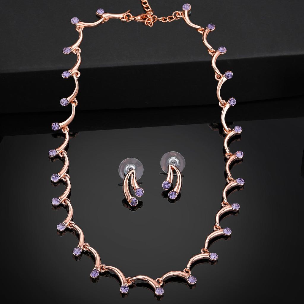 Estele Women's Necklace Set Rose Gold Plated with Austrian Crystals