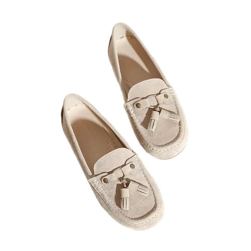 2025 Damen Echtleder Quasten Rutschfeste Slipper – Lässige Slip-on Umstandsschuhe