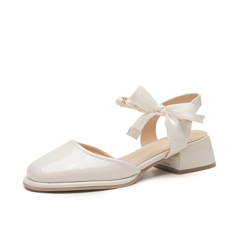 Summer new sandals women's spring wear thick heel bow with skirt bag head Mary Jane single shoes