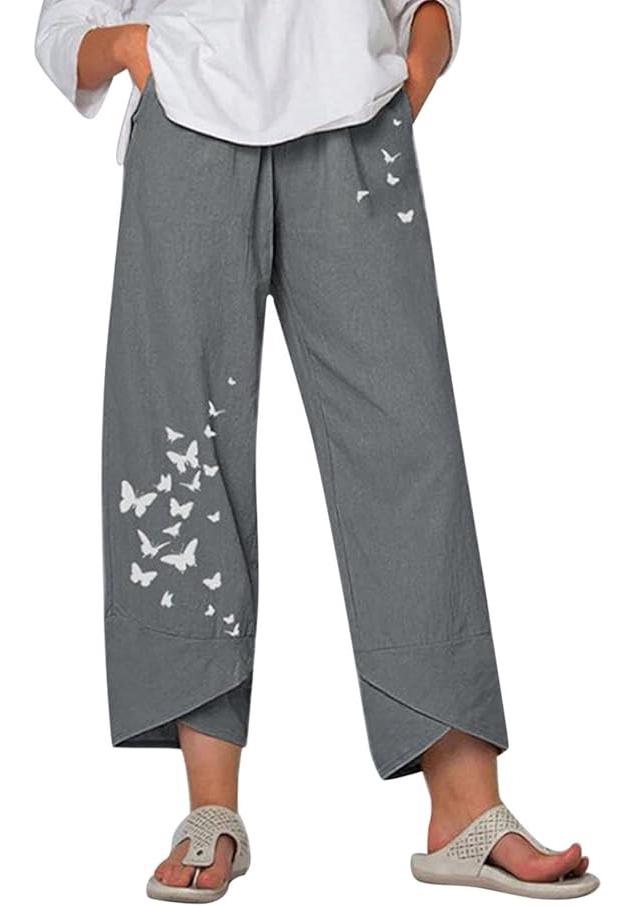 In Stock S-5XL Women's Casual Multi-color Print Loose Pants with Pockets - European/American Spring & Summer Fashion