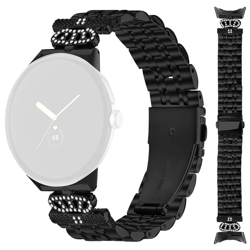 For Google Pixel Watch 2/Pixel Watch Watch Band 7-Bead Rhinestone Crown Stainless Steel Strap