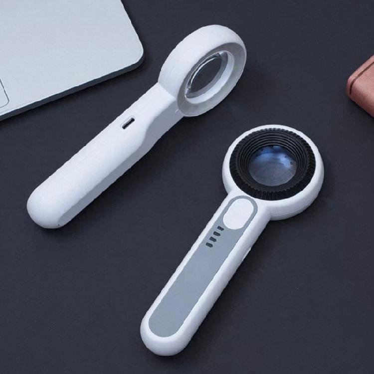 Practical Rechargeable Jewelry Magnifying Glass with High Power Lens and Light Functionality Handheld Loupe ABS Texture