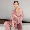 European & American Cross-Border Women's Long-Sleeved Cardigan Robe & Loose Pajama Pants Set