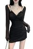 JIYUTOR Sexy Mini Cabaret Bodycon Party Solid Gathered Dress Women's Dress, Dress, Dress, Dress, Color, Sexy, Slimming, Sheer, V-Neck, Décolleté