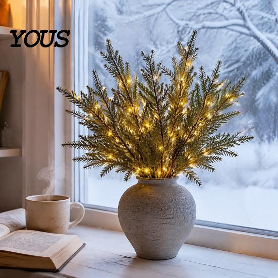 Holiday Table Centerpieces Artificial Lighted Pine with Lights, Fairy Light Olive Branch, Realistic Faux DIY Floral Display Stems Stem for Home