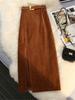 Autumn Winter Corduroy Women's Skirts with Belted High Waist Straight Classic Front Split Skirts Ladies Female