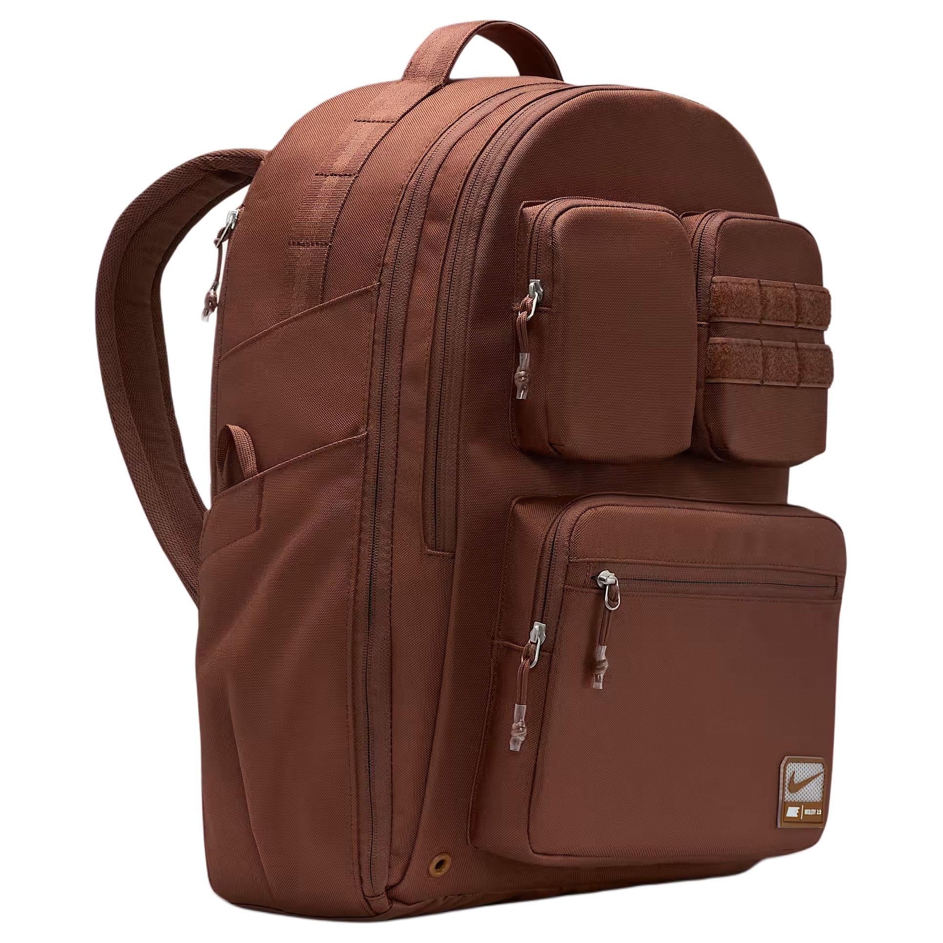 Nike Utility Power 33L Zipper Pocket Padded Polyester Backpack Men backpack Brown FN4120-265 Coffee