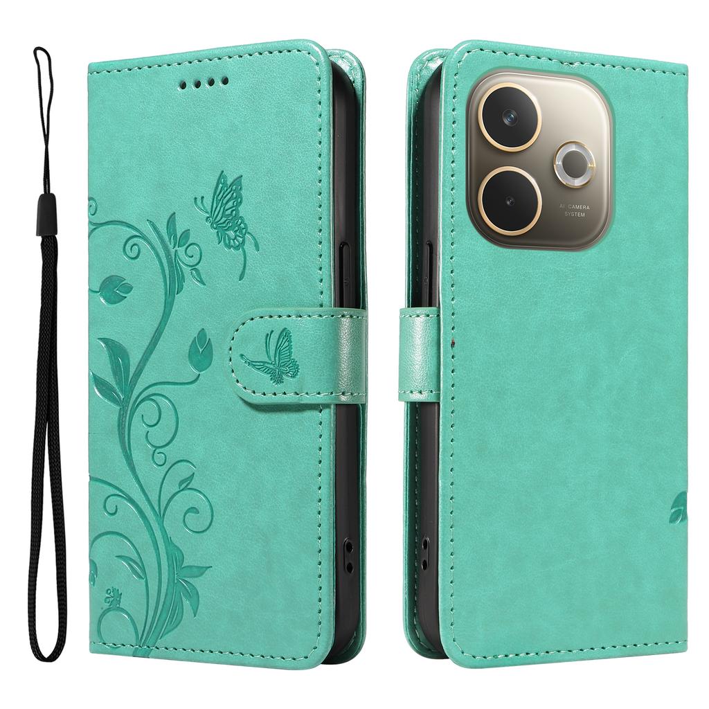 For Oppo A5 Energy 5G (China)/Oppo A5 Pro 4G (Global) PU Leather Cases Flower Pattern Wallet Stand Phone Cover with Strap