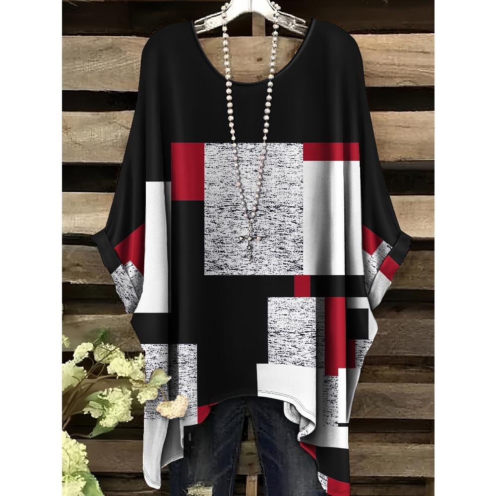Summer fashion new large size geometric tide rhyme pattern round neck printing