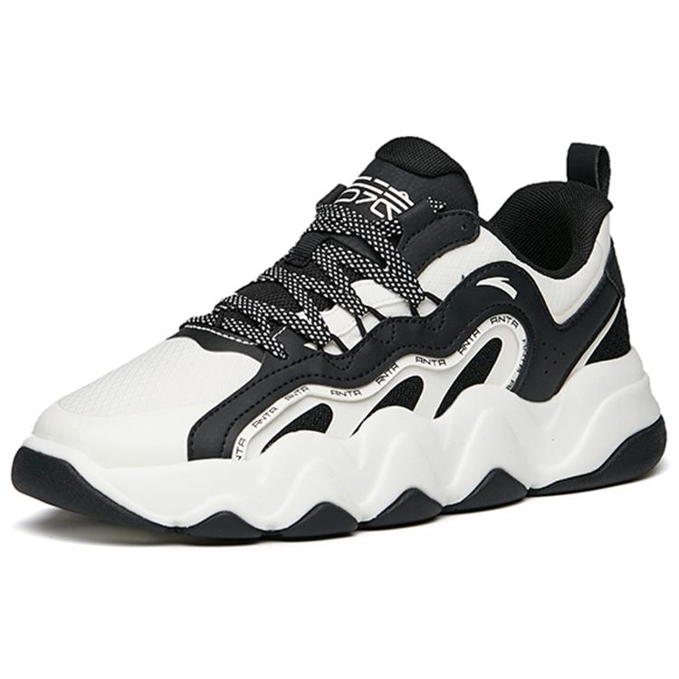 New Anta Young Generation Anti Slip And Wear Resistant Height Increasing Low top Chunky Sneakers Women's Black White 122148068-4