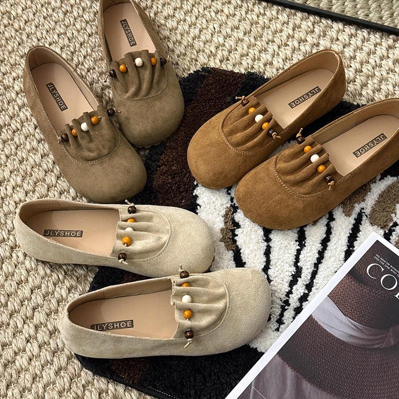 Autumn new retro style Doudou women's shoes fashion with lazy shallow mouth flat bottom casual single shoes