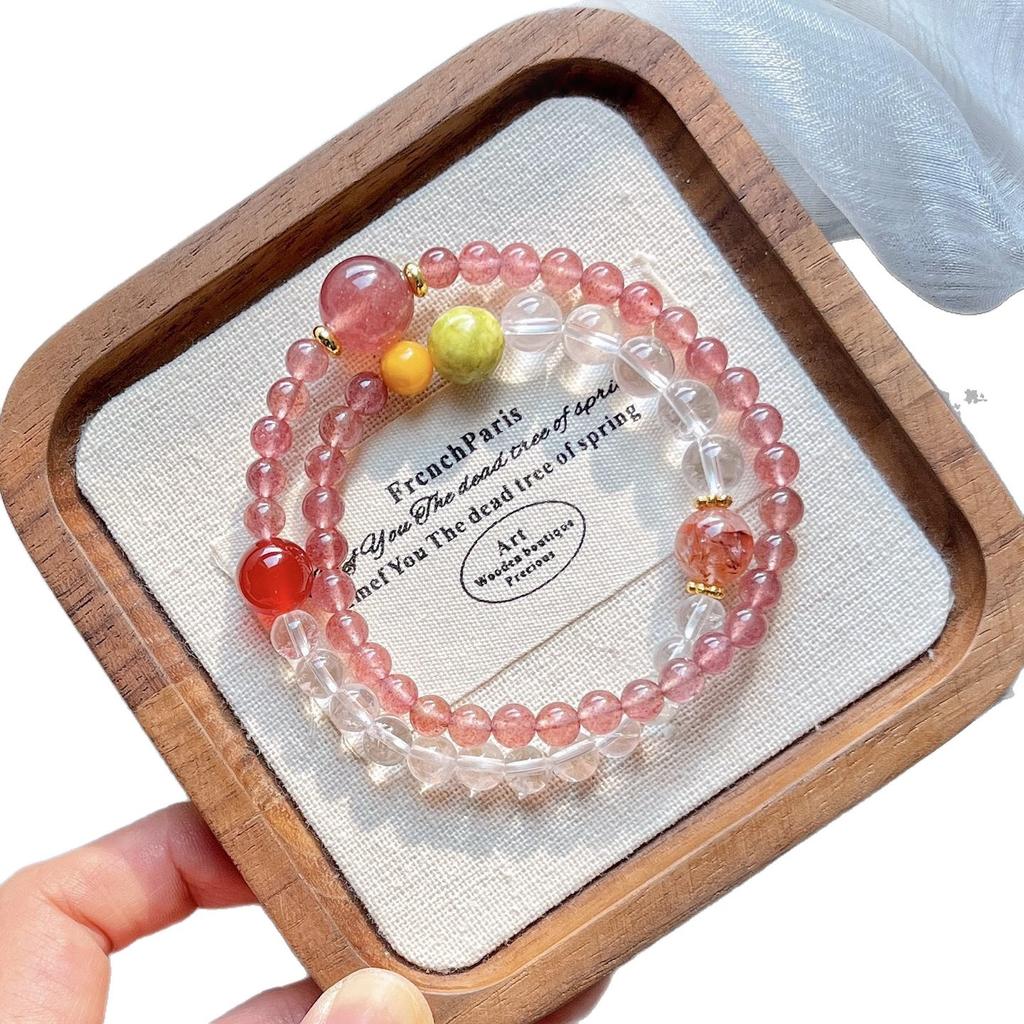 6Mm High Quality Retro Natural Strawberry Crystal Tiger Eye Stone Beeswax White Crystal Design Bracelet Bracelet