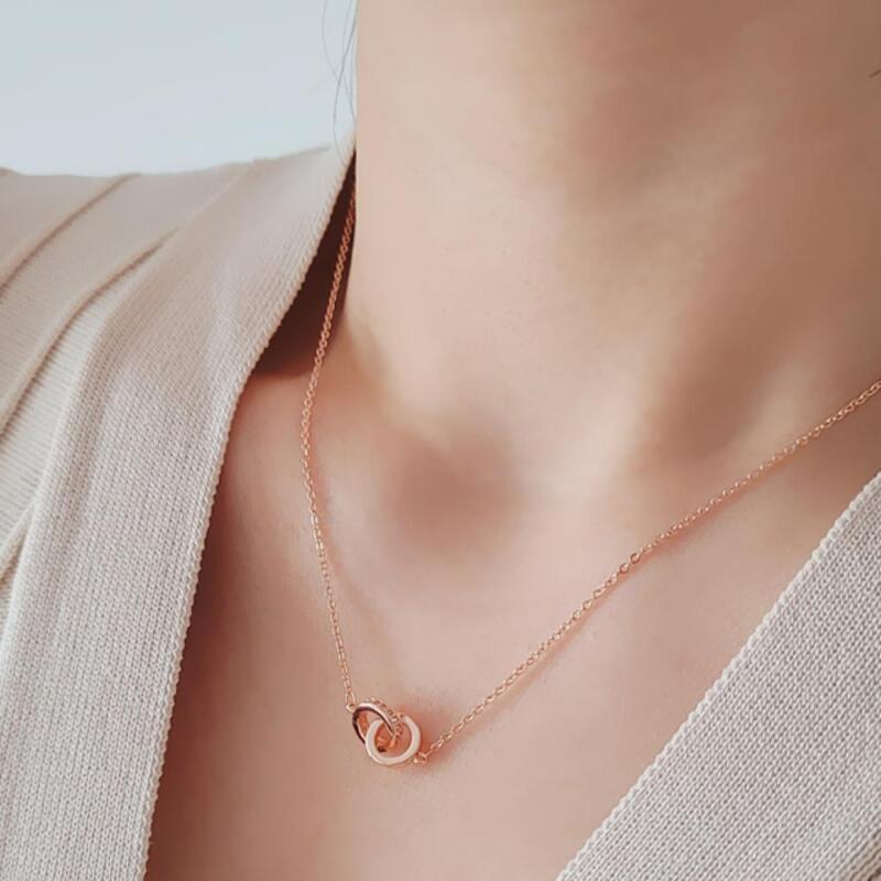 Linted Minimal Necklace Casual Pink Silver