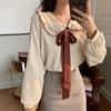 Women's 2025 Corduroy French Retro Doll Collar Top, Spring/Autumn, Hong Kong Style Long Sleeve Shirt
