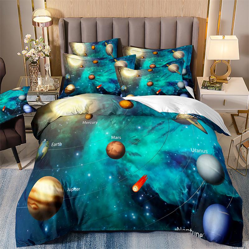 Starry Sky Bedding Set For Boys, Quilt Cover And Pillowcases, Double Duvet Cover Set, Luxury Bedding Set, Galaxy, 135x200 Purple