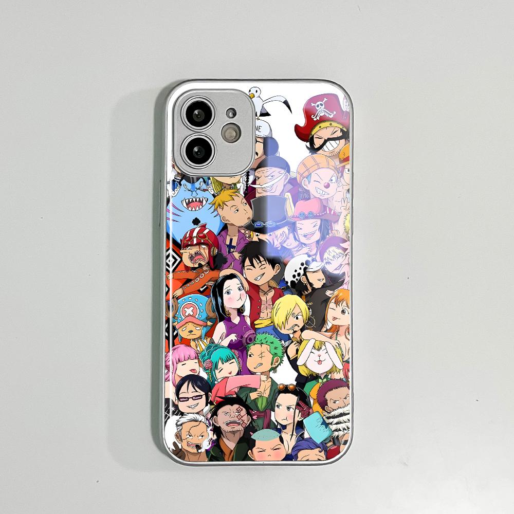 Cartoon Characters Phone Case Metallic Lacquer Tempered Glass Shockproof Cover for Huawei Honor iPhone OPPO Realme OnePlus Xiaomi Redmi Samsung Vivo