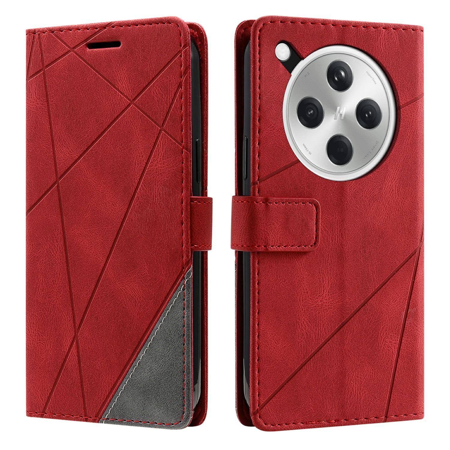 

For Oppo Find X8 5G Case Imprinted Lines PU Leather Splicing Wallet Phone Cover Red