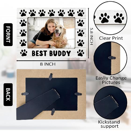 Dog 4x6 Picture Frame, Pet Photo Frame, Dog Mom Dad Lovers Owner Gifts for Women Men, Pet Lover Gifts, Best Buddy Wooden Picture Frames for Wall or