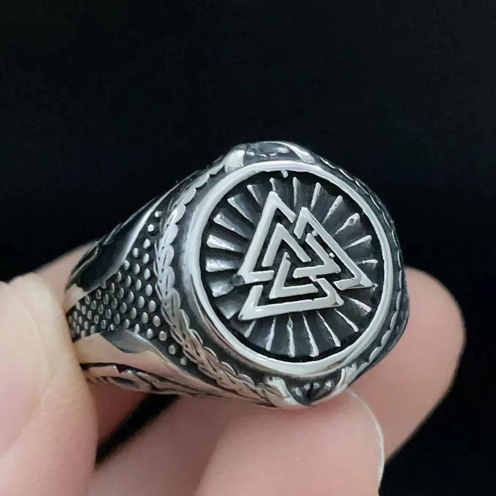 Vintage Viking Men Rings Stainless Steel Ethnic Belief Nordic Odin Compass Tree of Life Valknut Ring Amulet Jewelry