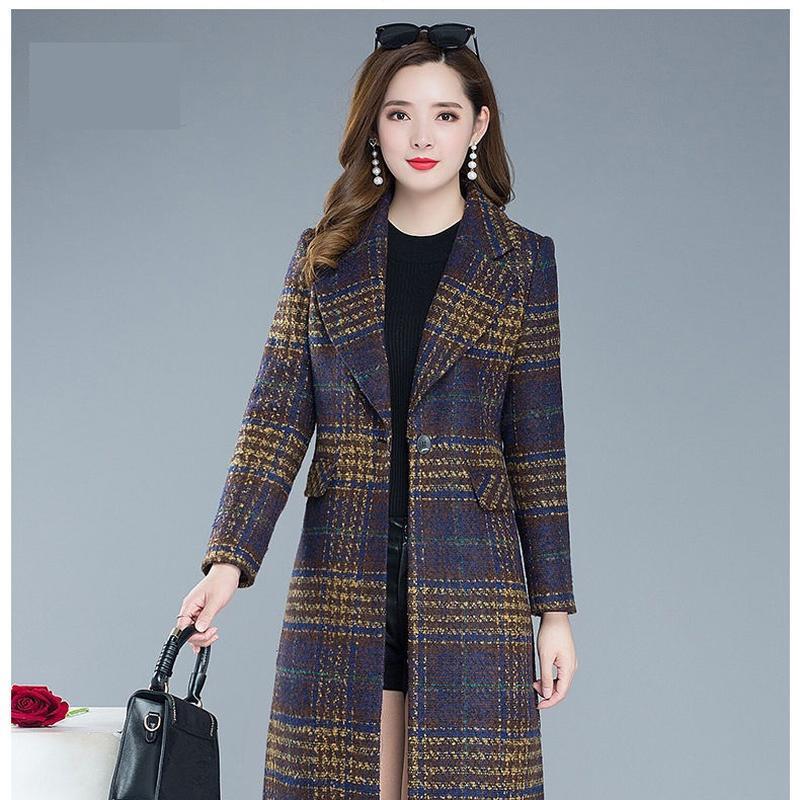 

Утепленная клетчатая шерстяная куртка женская 5XL осень-зима новое тонкое длинное пальто для мам теплое женское повседневное пальто XXXXL