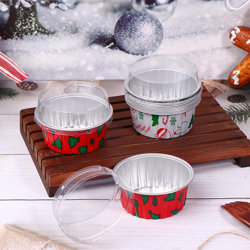 10 Pcs Reusable Round Aluminum Foil Tin Cup With Lids Pudding Cake Mold Air Fryer Tinfoil Box Small Baking Tray Tinfoil Cups
