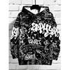 European And American Men's Autumn Gothic Letter Graffiti Print Soft and Comfortable Hooded Sweatshirt Outdoor Street Top