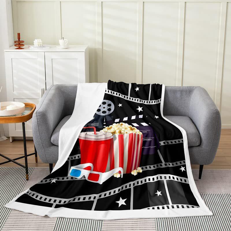 Movie Night Popcorn Printed Blanket for Sofa Bed Travel Camping Living Room Office Conditioning Blanket for All Seasons Gifts