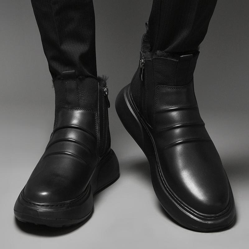 All-match Male Shoes Classic Mens Slip on Boots Mens Slip On Shoes Genuine Leather Men Casual High Top Shoes Walking Boots Men