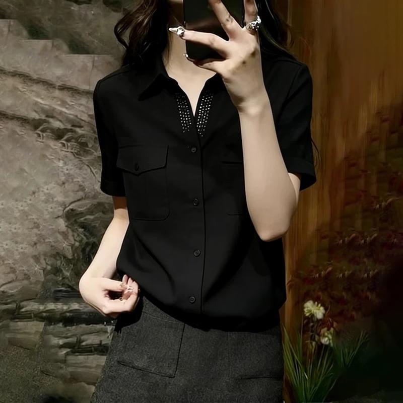 La Chapelle Women s Elegant Short Sleeve Shirt M чёрный