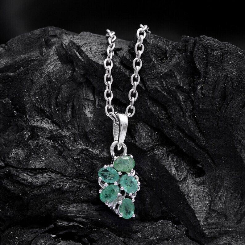 Natürlicher grüner Smaragd Silber Anhänger ~925 Sterling Silber Geschenk Anhänger