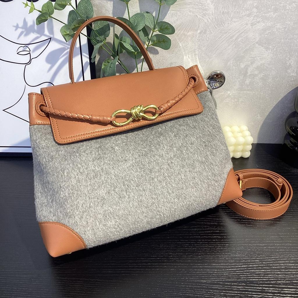 Bolsa de mão de lã de alta qualidade transfronteiriça feminina 2026 nova bolsa tote com fivela de laço bolsa de ombro mensageiro