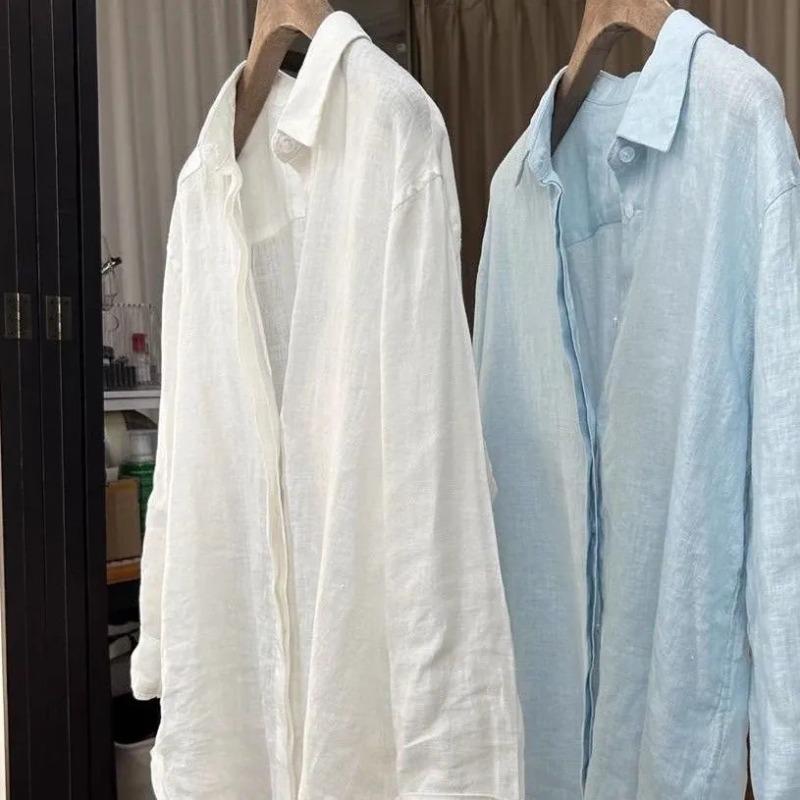 

Унісекс Вільна Повсякденна Сорочка Легка З Довгим Рукавом Комір Гудзики Зверху M синій