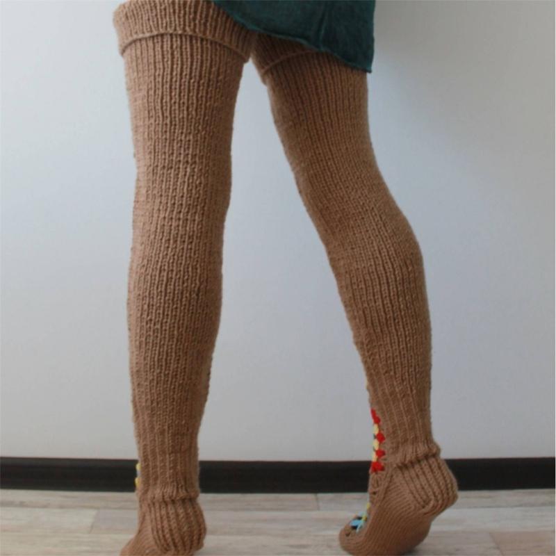 Damen Häkel-Oberschenkelhohe Stiefelsocken Vintage Extra Lange Beinwärmer Winter Überknie Hohe Strümpfe