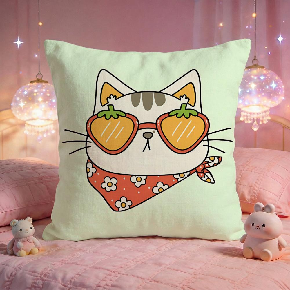 Bandana Style Cat Cushion Cover Premium Comfort Reversible Pillow Cove Two in One Design for Any Room Car Interior