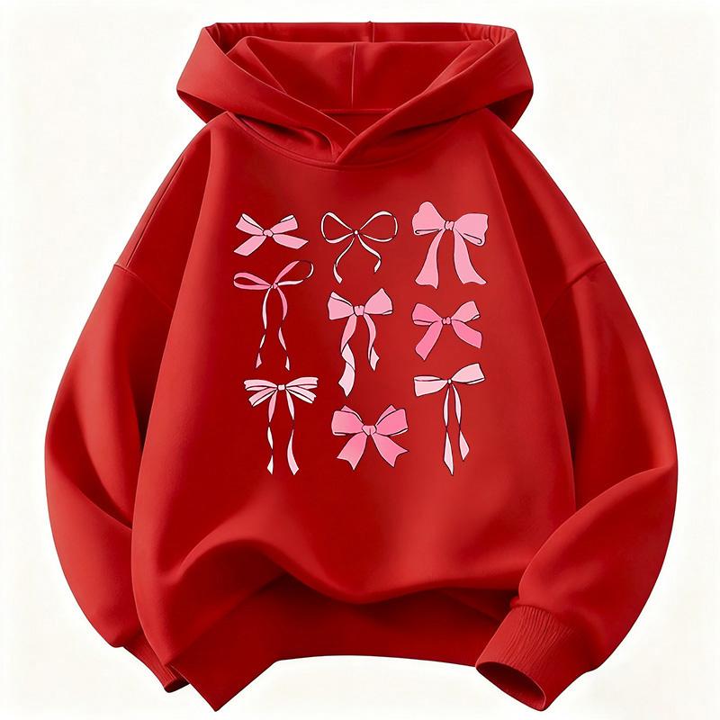 Pink Color Bow Design Hoodie Children's Sweatshirt for Boys Girls Autumn Casual