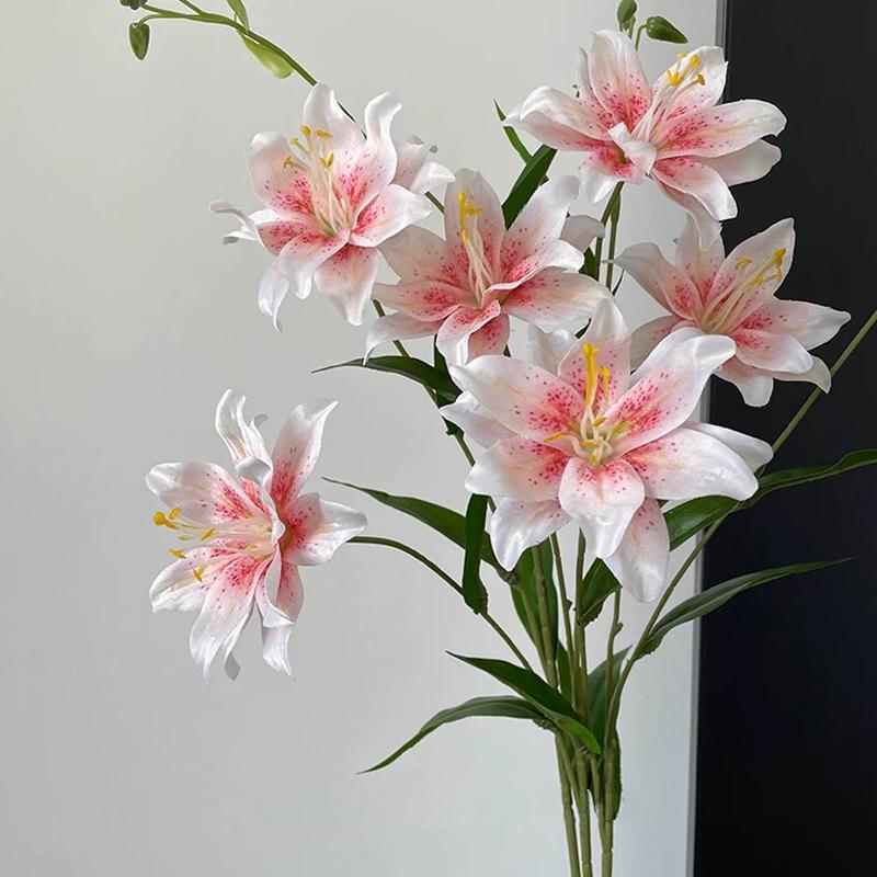 70cm Artificial Lily Flower with 2 Big Blooms Artificial Flowers for Wedding Home DIY Decor Elegant Floral Arrangements
