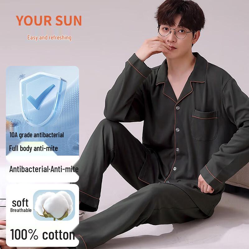 Yiershuang Men s 100% Cotton Long Sleeve Loungewear Set XXL