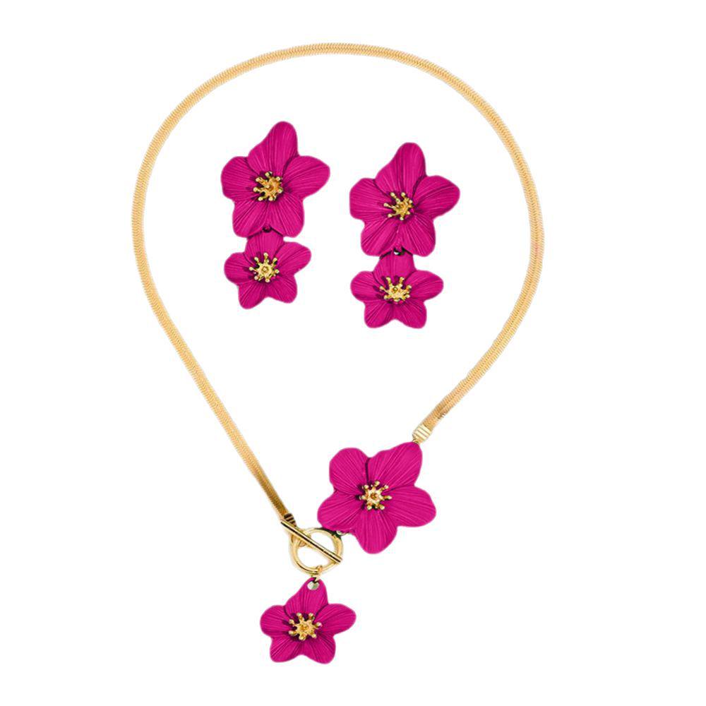 Fashionable Alloy Flower Pendant Necklace & Earring Set - Elegant & Versatile Women's Jewelry