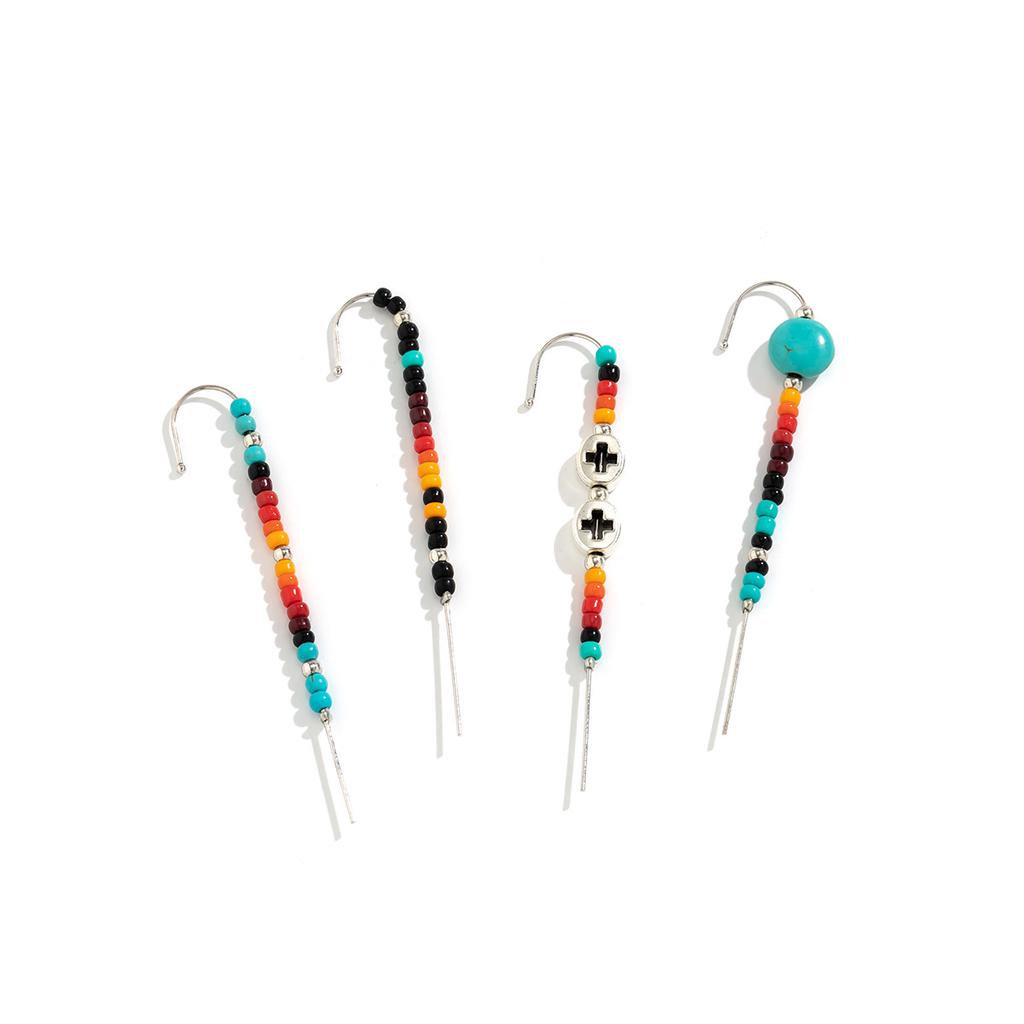 Creative National Rainbow Ear Bone Clip No Pierced Ear Clip, Rice Bead Alphabet Beaded Earrings Female