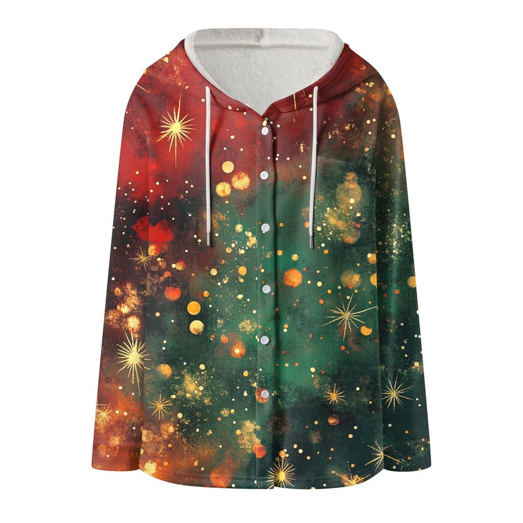 Hettegensere For Kvinner Vinter Varm Genser Knapp Snøring Hette Trykk Jakke Kåpe