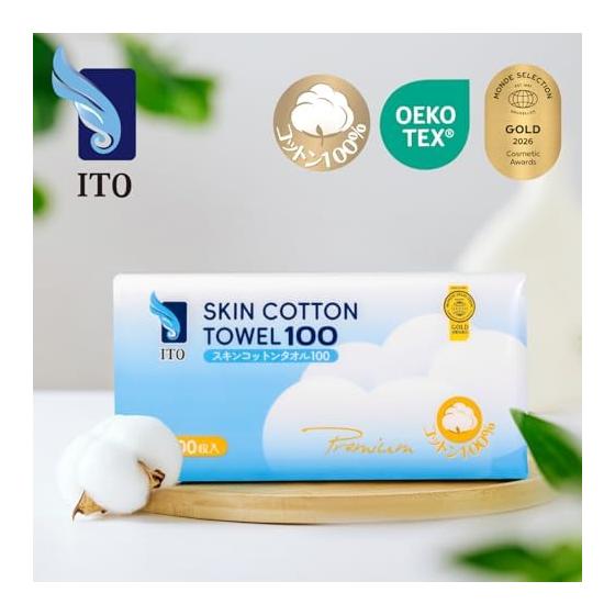 ITO Premium 100% Natural Cotton [300 Sheets X Silk Touch Fabric Praised by SNS Beauty Experts] [100 Sheets X 3 Pieces] Cleansing Towel Facial Towel