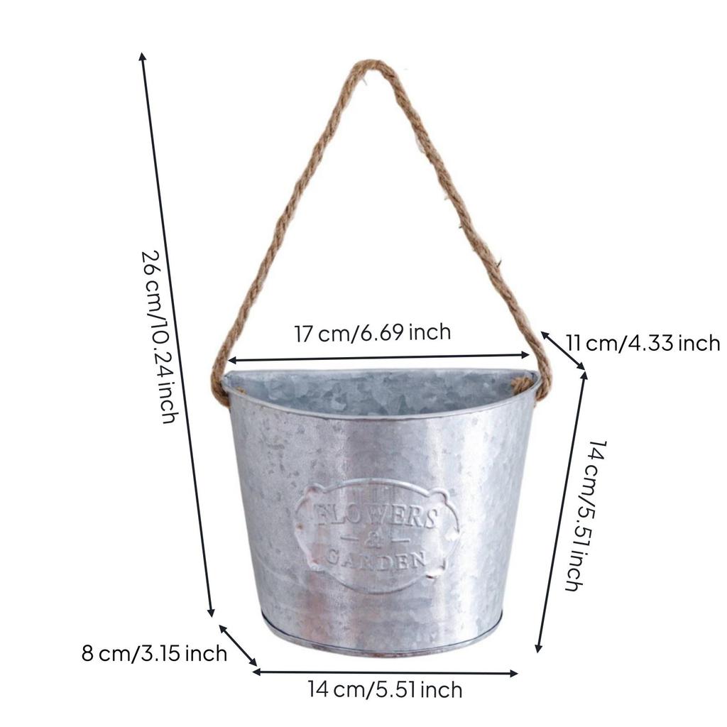 Metal Wall Planter Vintage Design Hanging Bucket Farmhouse Look Rustic Floral
