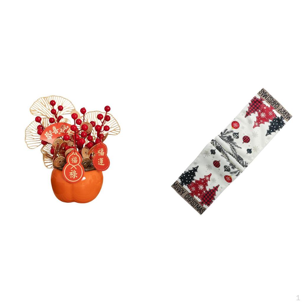 Artificial Bonsai Flower Bucket for Chinese Year And Christmas Table Runner Dresser Scarf