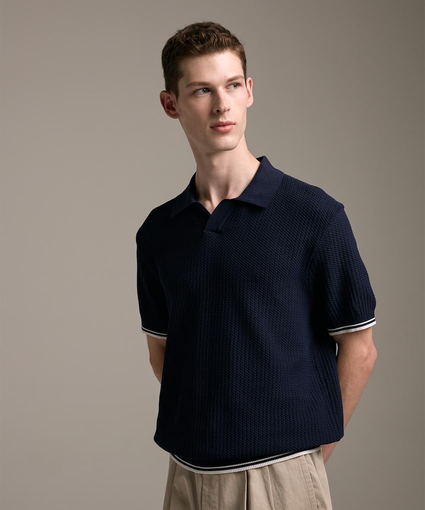 Jelolaunji [Air Conditioner Knit] Heritage Open Collar Knit Navy