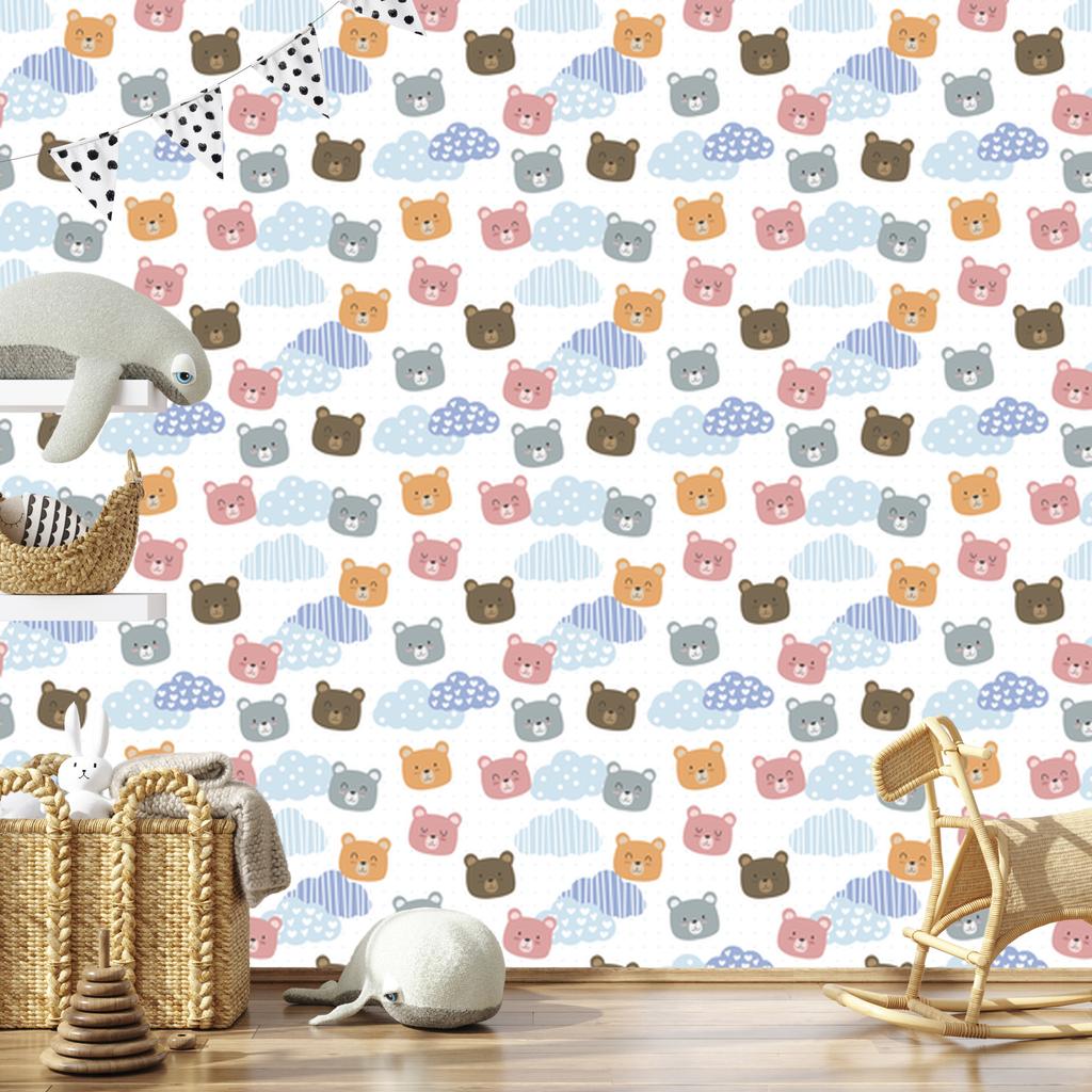 Teddy Bears Among Dots Wallpaper for Living Room and Bedroom 50x1000
